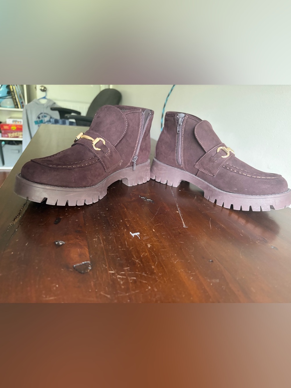 Madden NYC Women’s Chocolate Brown Leon Suede Horsebit Lug Sole Ankle Boots 9 - Picture 5 of 7